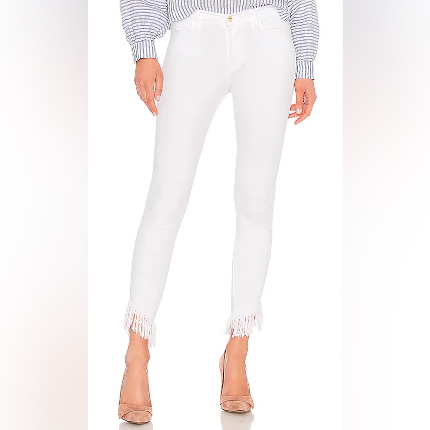 Frame Denim White Frayed Hem Le High Skinny Jeans Sz 24
